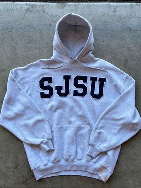 Russell Athletic Light Gray Hoodie with Navy SJSU Applique